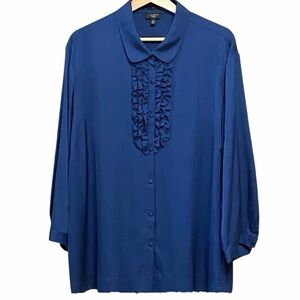Talbots Women’s Royal Blue Ruffle Front Button Down Silk Blouse (20W)